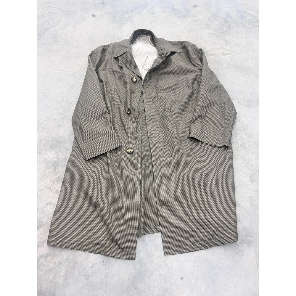 Rainfair Rain Coat Mens 36S Brown Houndstooth Check Button Front Classic Retro